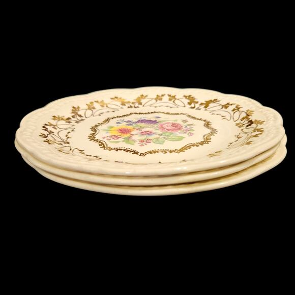 Vintage Floral Gold Trim 6" Bread Dessert Plates Set of 3 - Picture 3 of 5